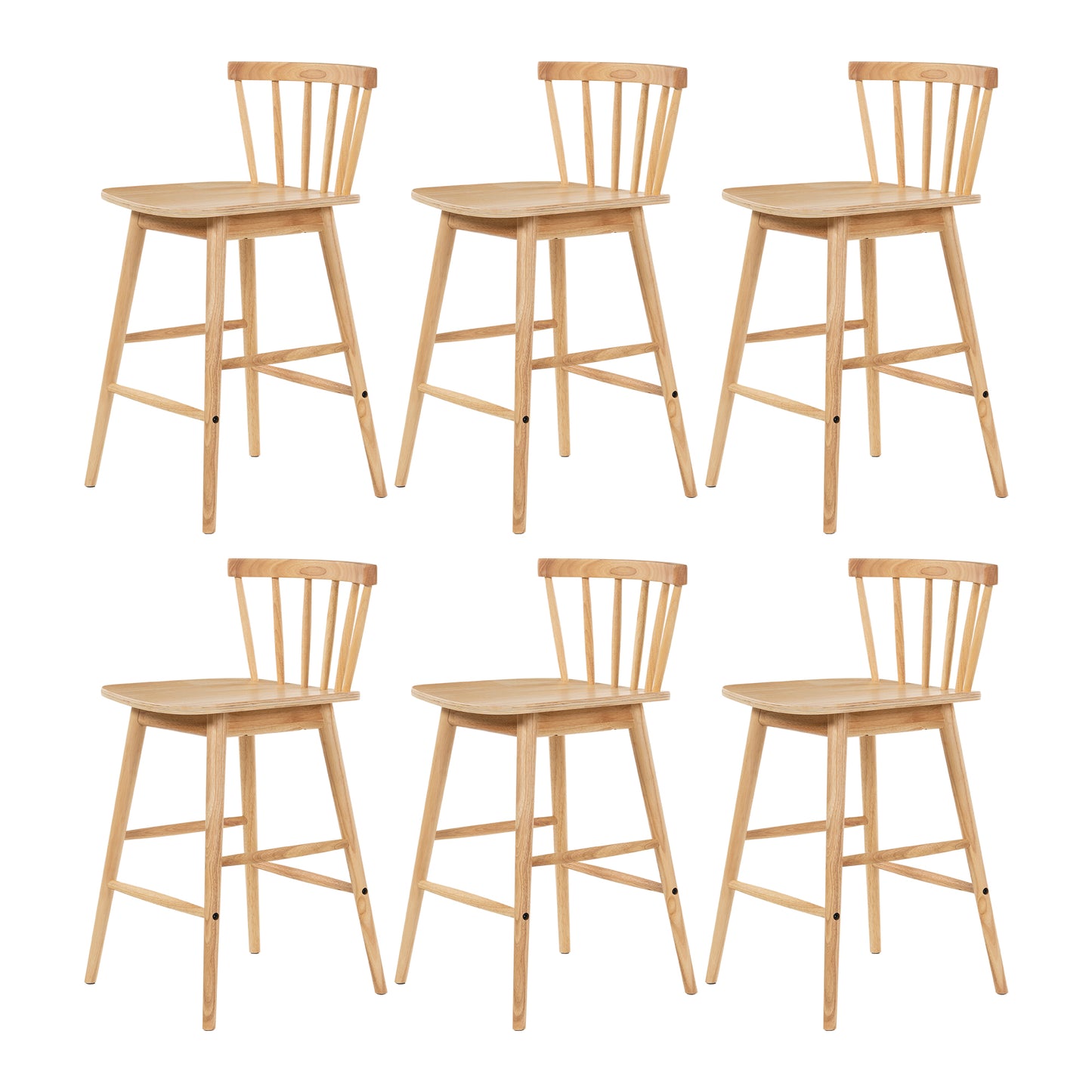 Modern Bar Stools Set of 2, 24" Wooden Counter Height Barstools, Modern Armless Farmhouse Bar Dining Chairs with Back & Footrest for Kitchen Island Pub