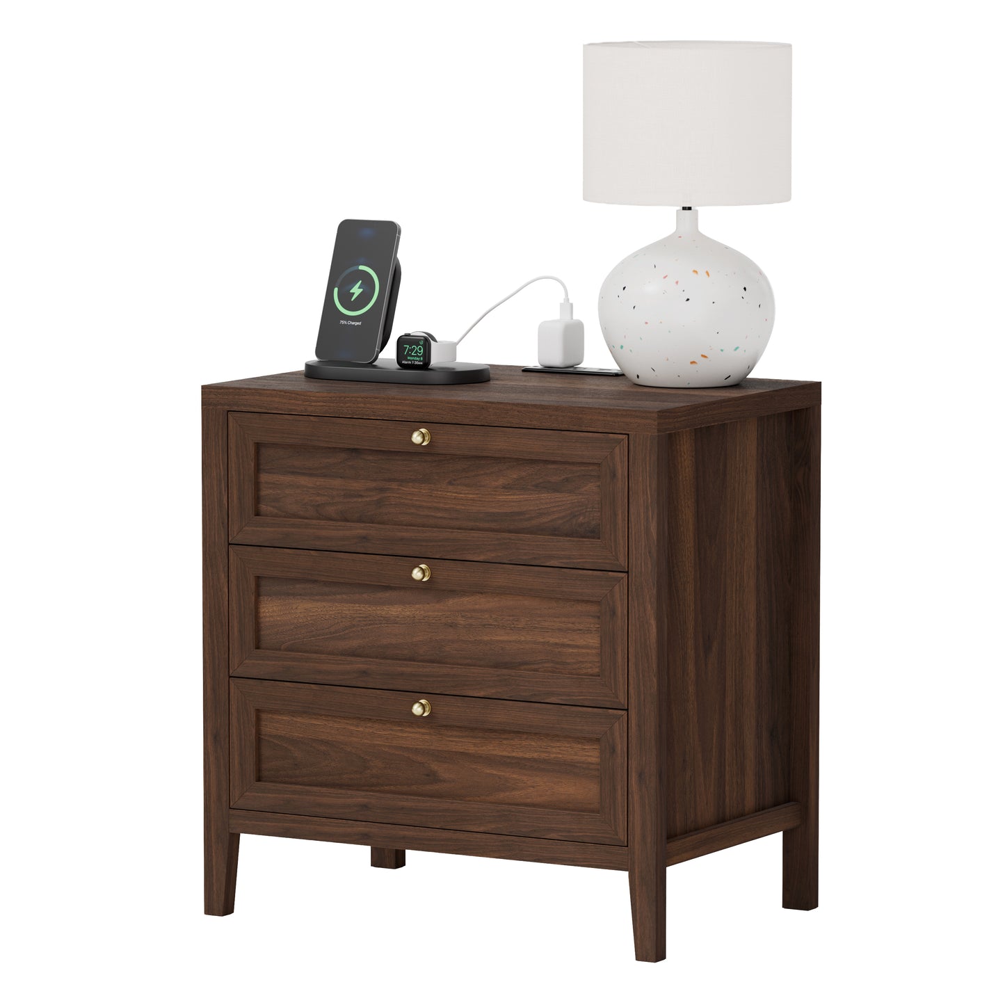 Farmhouse Nightstands Set of 2 with 3 Drawers Larger Night Stand with Charging Station Tall Bed Side Table Wide Nightstand End Table for Sofa, Bedroom