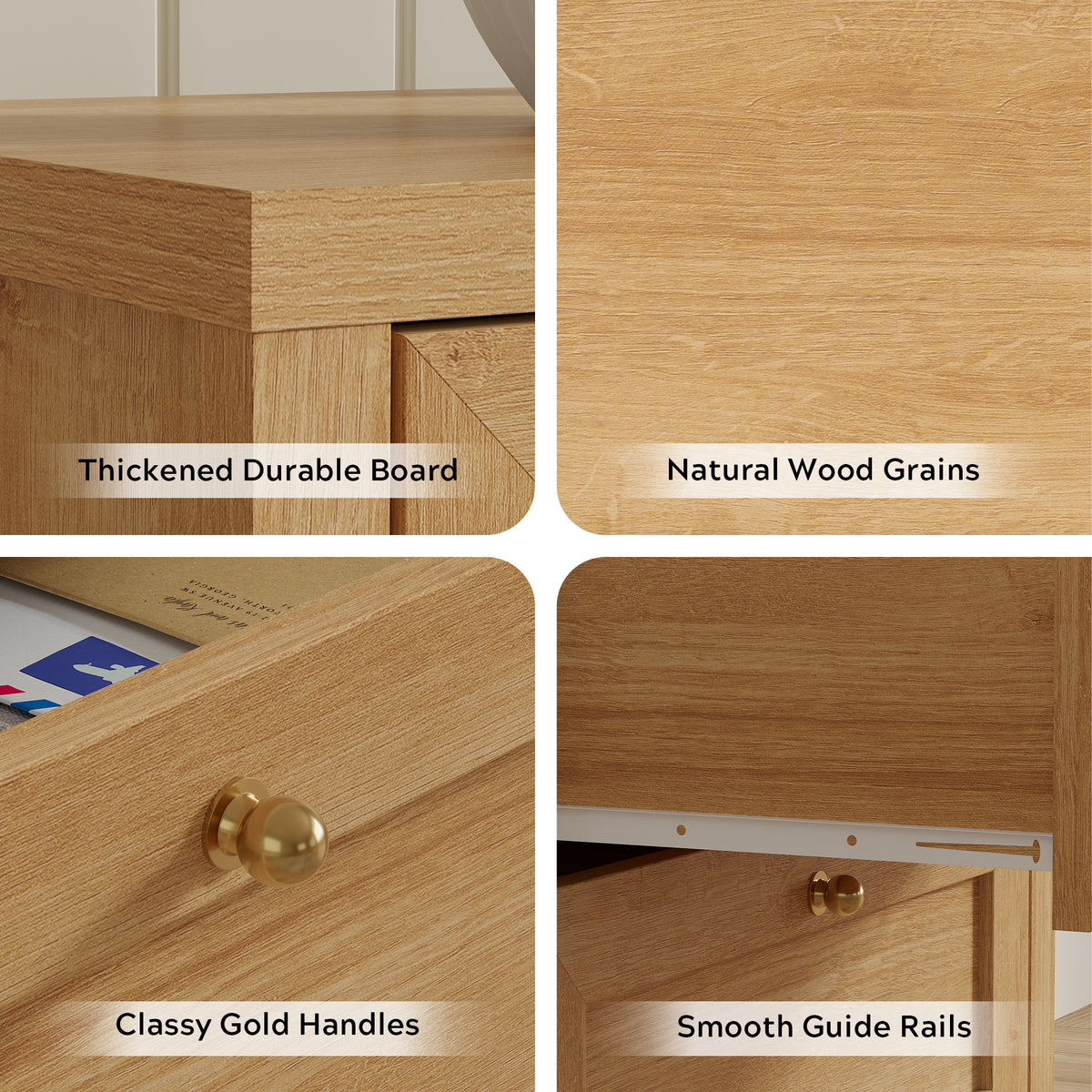 Nightstand with 2 Drawers, Wooden End Tables with Large Storage, Bedside Table for Bedroom
