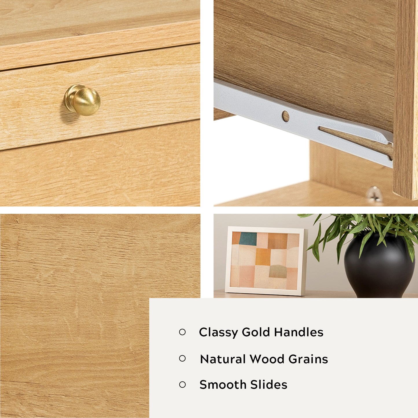 End Table with 2 Drawers, Farmhouse Nightstand with Open Shelf, Modern Bedside Cabinet Side Table Night Stand for Bedroom, Living Room