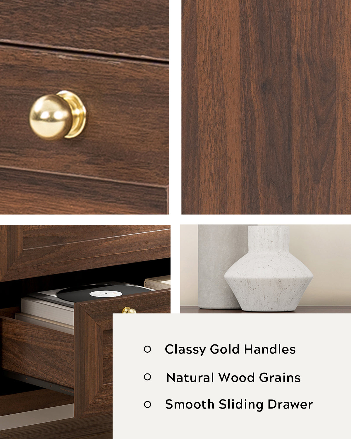 3 Drawers Dresser for Bedroom, Farmhouse Closet Storage Organizer with Golden Handles, Wooden Nightstand End Table for Living Room, Bedroom, Entryway, Hallway
