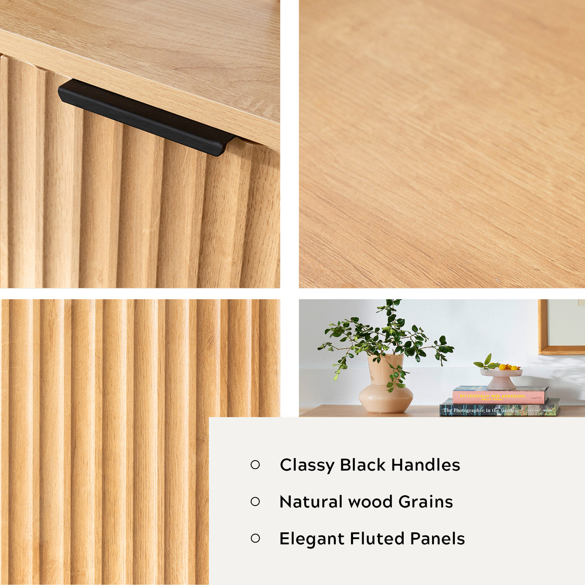 Fluted Storage Cabinet with 3 Doors, Sideboard Buffet Cabinets with Adjustable Shelves, Multifunctional Console Table with Storage Credenza for Living Room, Hallway,