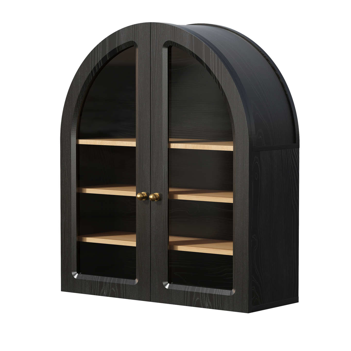 Modern Arched Wall Cabinet, 23.6" Medicine Cabinet with Glass Doors & Adjustable Shelves, Wall Mounted Wood Cabinet for Bathroom, Laundry Room, Kitchen