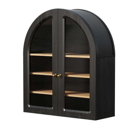 Modern Arched Wall Cabinet, 23.6" Medicine Cabinet with Glass Doors & Adjustable Shelves, Wall Mounted Wood Cabinet for Bathroom, Laundry Room, Kitchen
