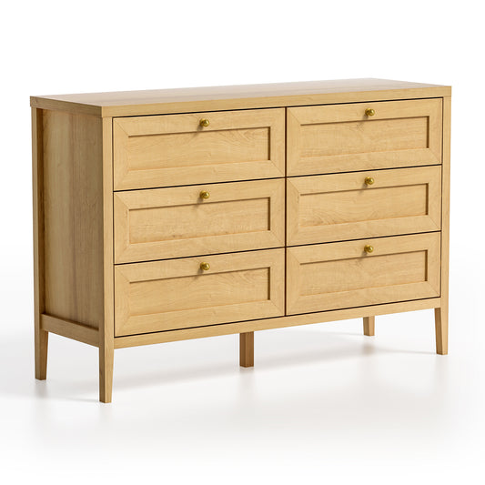 6 Drawer Dresser 47" Wide Chest of Drawers Mid Century Modern Wooden Storage Dresser Organizer TV Stand