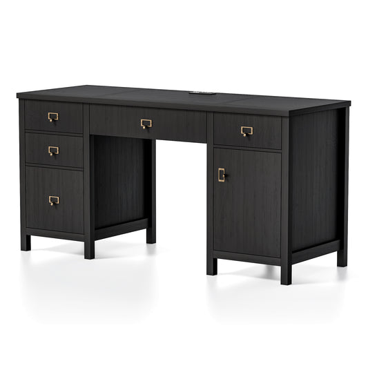 59" Executive Desk with File Drawer, Farmhouse Computer Desk with Charging Station and Storage Cabinet Wood Home Office Desk for Writing Study