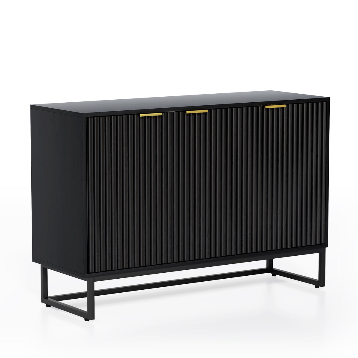 Fluted Storage Cabinet with 3 Doors, Sideboard Buffet Cabinets with Adjustable Shelves, Multifunctional Console Table with Storage Credenza for Living Room, Hallway,