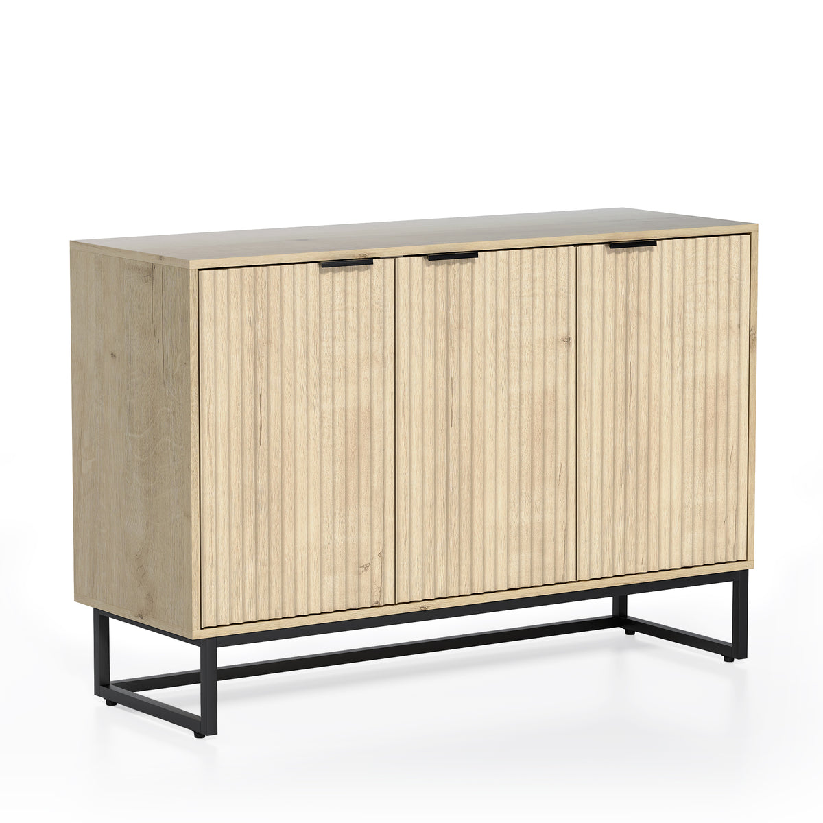 Fluted Storage Cabinet with 3 Doors, Sideboard Buffet Cabinets with Adjustable Shelves, Multifunctional Console Table with Storage Credenza for Living Room, Hallway,
