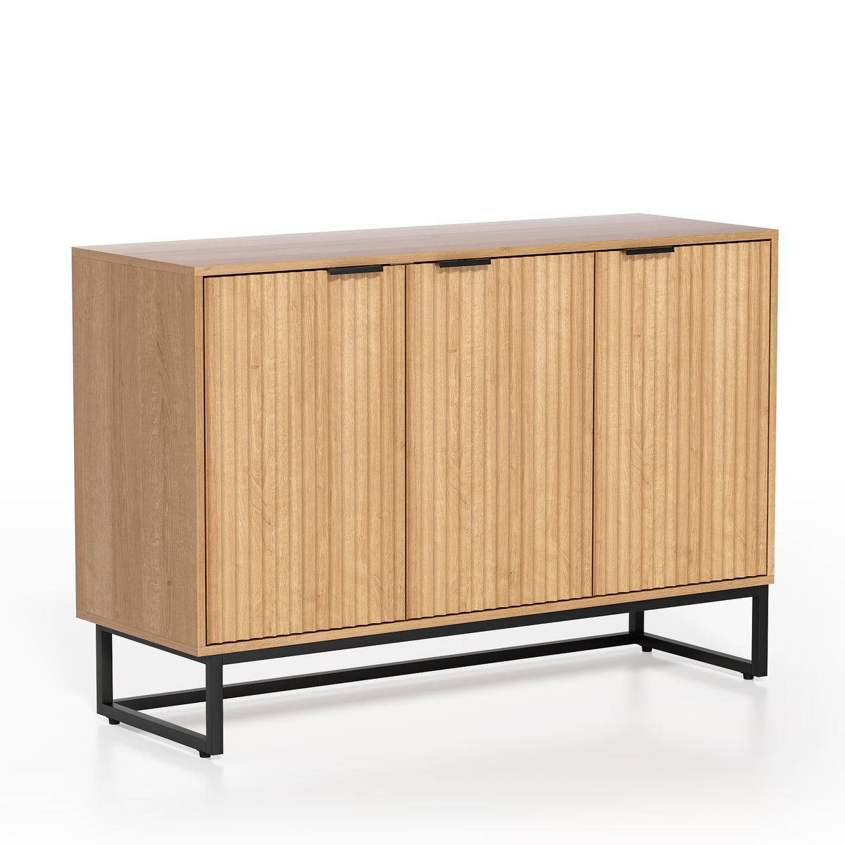 Fluted Storage Cabinet with 3 Doors, Sideboard Buffet Cabinets with Adjustable Shelves, Multifunctional Console Table with Storage Credenza for Living Room, Hallway,