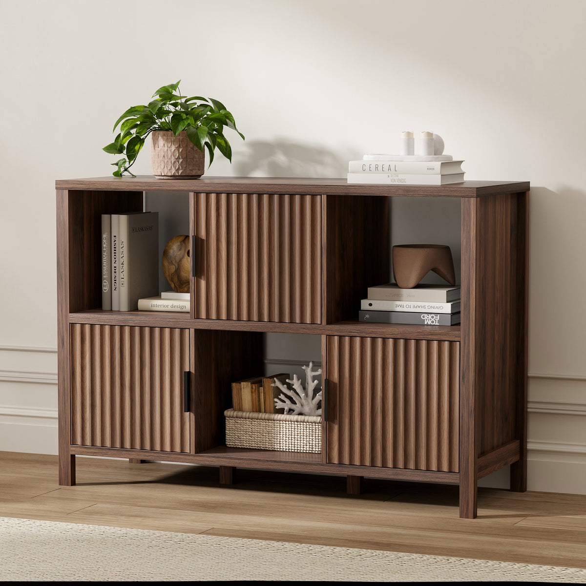 6 Cube Storage Organizer，Bookshelf with 3 Doors，for Living Room, Home Office