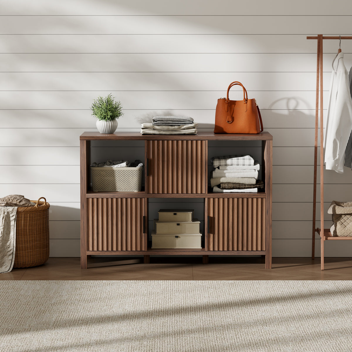 6 Cube Storage Organizer，Bookshelf with 3 Doors，for Living Room, Home Office