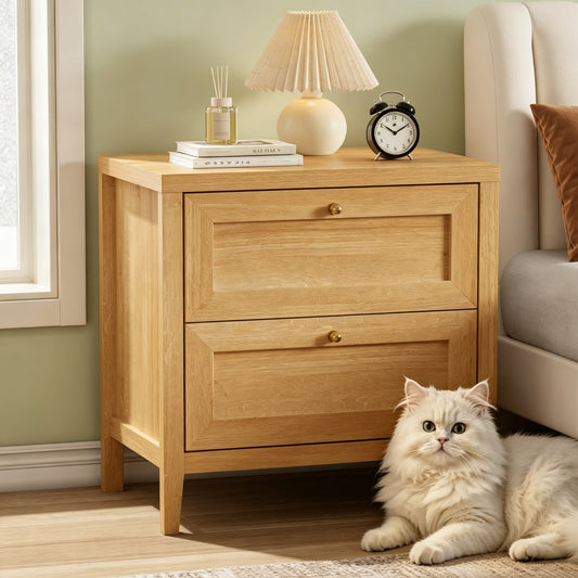 Nightstand with 2 Drawers, Wooden End Tables with Large Storage, Bedside Table for Bedroom