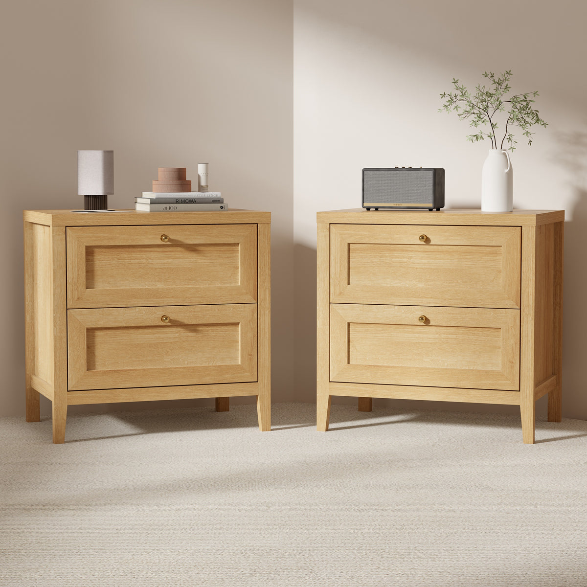 Nightstand with 2 Drawers, Wooden End Tables with Large Storage, Bedside Table for Bedroom