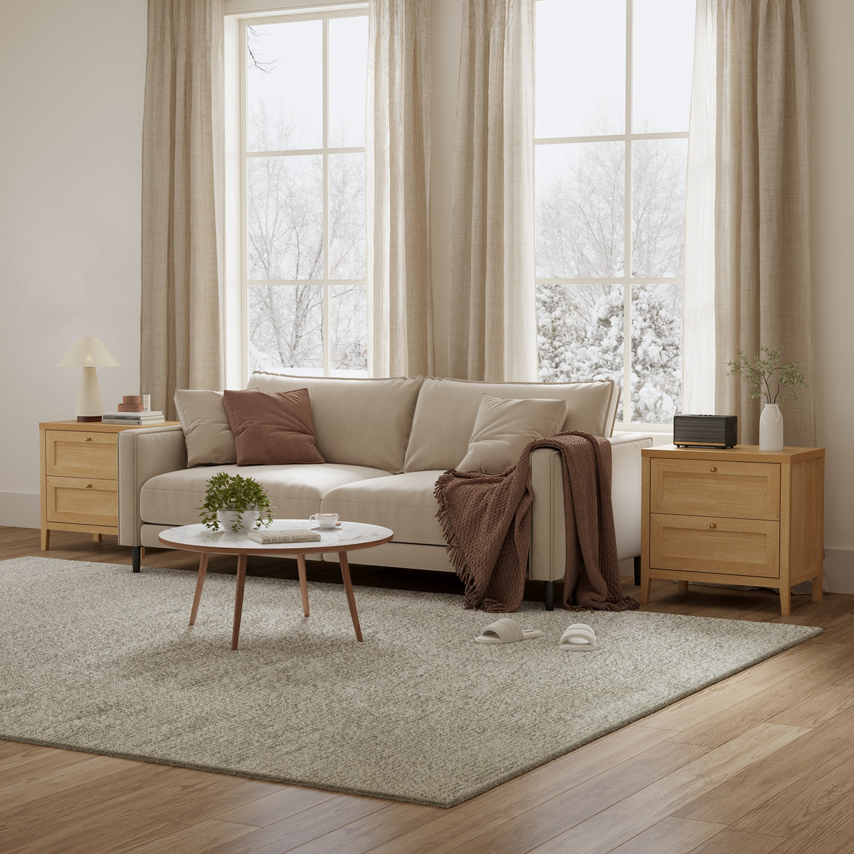 Nightstand with 2 Drawers, Wooden End Tables with Large Storage, Bedside Table for Bedroom