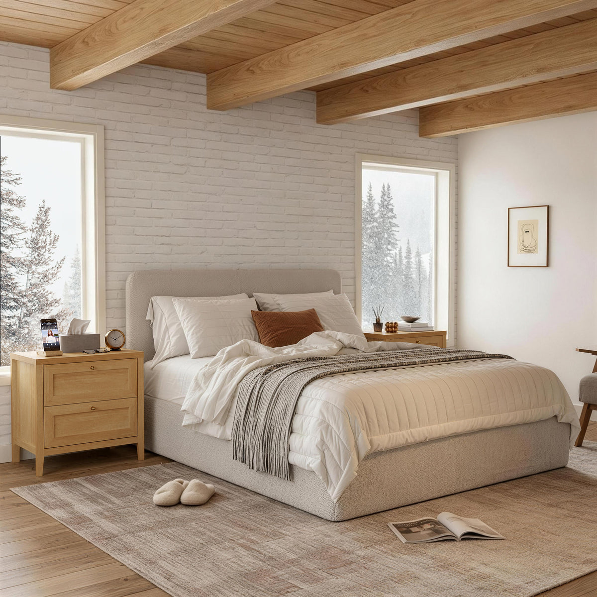 Nightstand with 2 Drawers, Wooden End Tables with Large Storage, Bedside Table for Bedroom