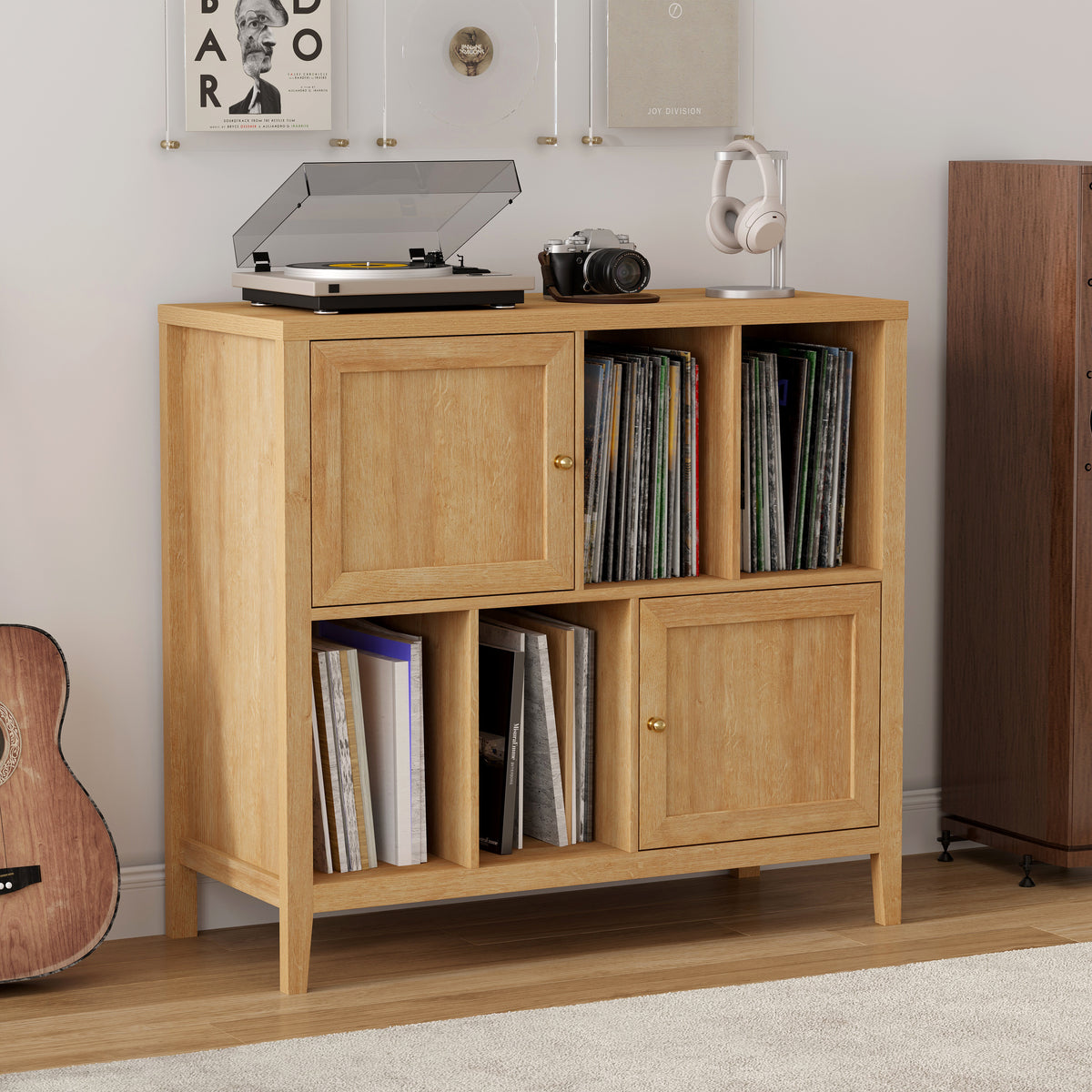 Record Player Stand with Vinyl Storage Cabinet,with Door Record Player Table,for Living Room, Office
