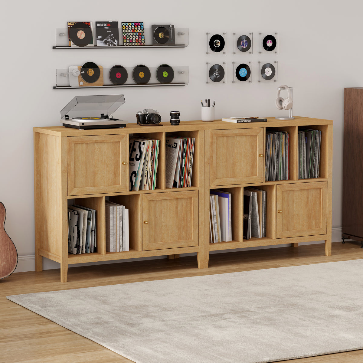 Record Player Stand with Vinyl Storage Cabinet,with Door Record Player Table,for Living Room, Office