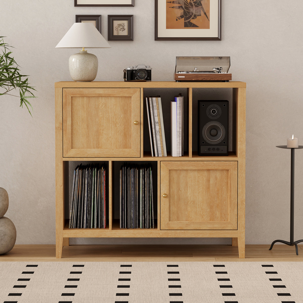 Record Player Stand with Vinyl Storage Cabinet,with Door Record Player Table,for Living Room, Office
