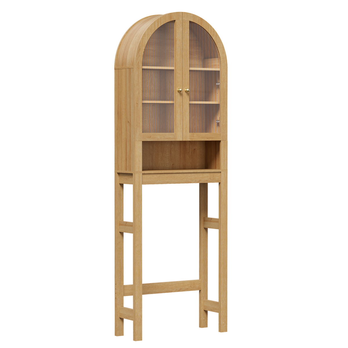 Arched Over The Toilet Storage Cabinet with Acrylic Door Over Toilet Bathroom Organizer Shelf with Open & Adjustable Shelf, Freestanding Bathroom Storage, Space-Saving