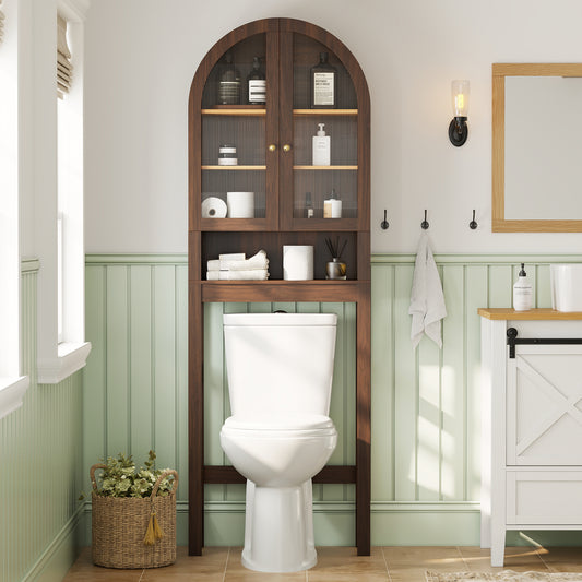 Arched Over The Toilet Storage Cabinet with Acrylic Door Over Toilet Bathroom Organizer Shelf with Open & Adjustable Shelf, Freestanding Bathroom Storage, Space-Saving