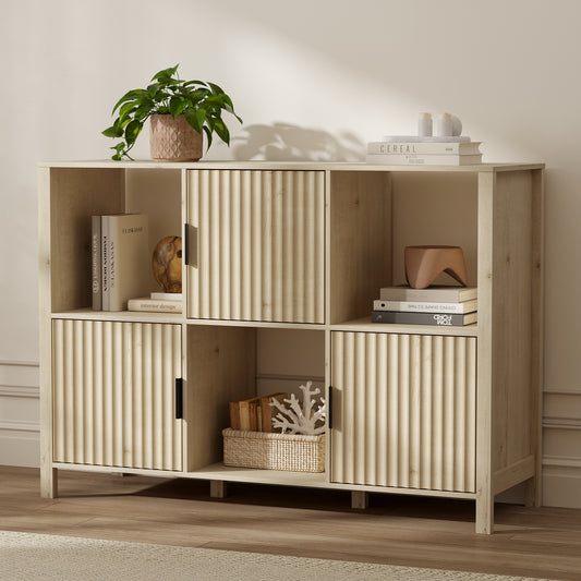 6 Cube Storage Organizer，Bookshelf with 3 Doors，for Living Room, Home Office