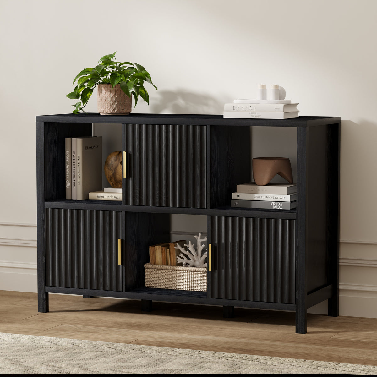 6 Cube Storage Organizer，Bookshelf with 3 Doors，for Living Room, Home Office