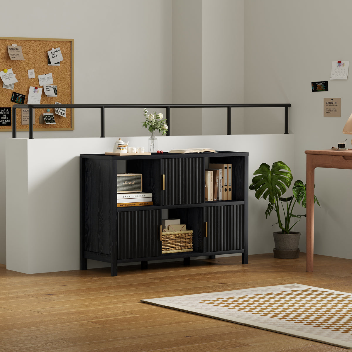 6 Cube Storage Organizer，Bookshelf with 3 Doors，for Living Room, Home Office
