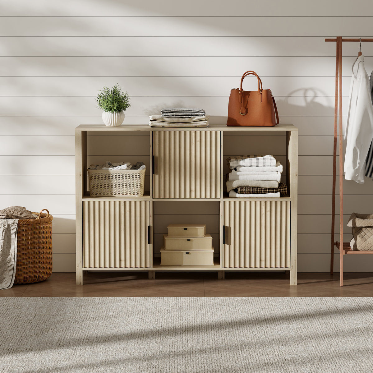 6 Cube Storage Organizer，Bookshelf with 3 Doors，for Living Room, Home Office
