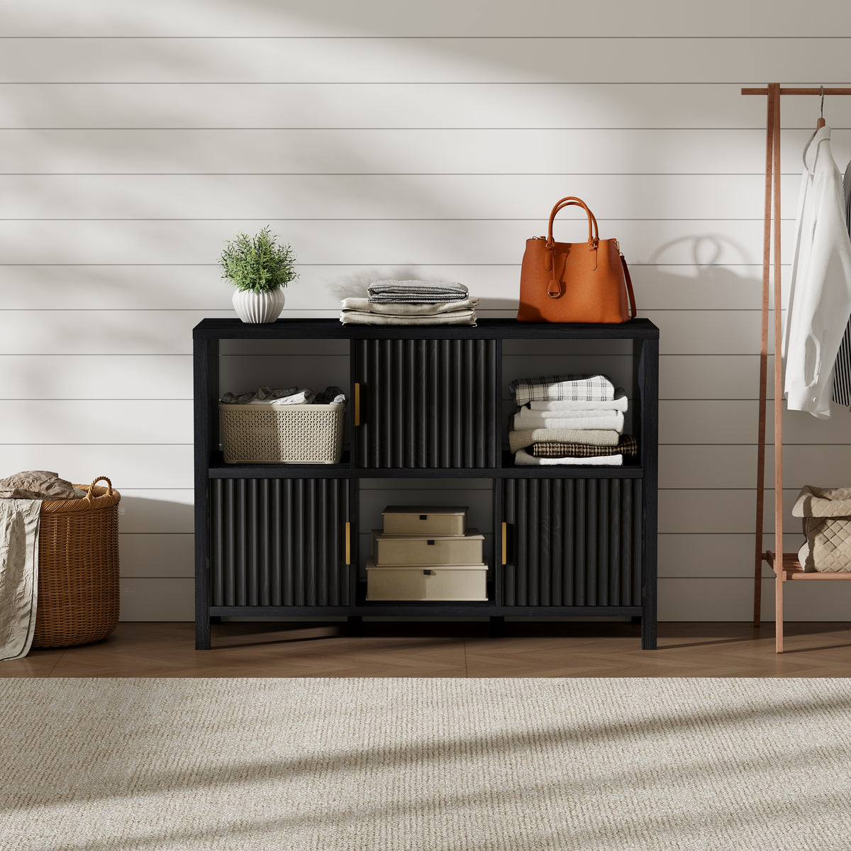 6 Cube Storage Organizer，Bookshelf with 3 Doors，for Living Room, Home Office