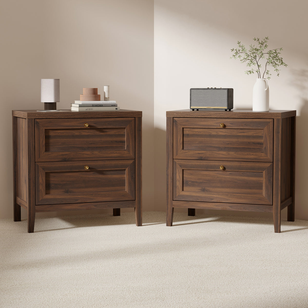 Nightstand with 2 Drawers, Wooden End Tables with Large Storage, Bedside Table for Bedroom