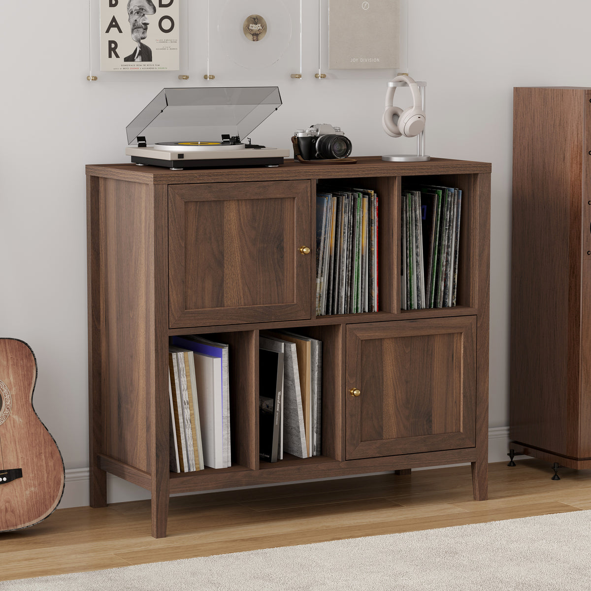 Record Player Stand with Vinyl Storage Cabinet,with Door Record Player Table,for Living Room, Office