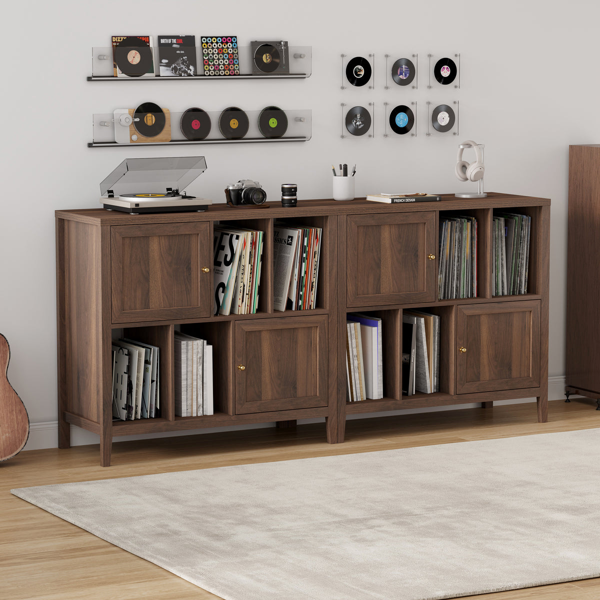 Record Player Stand with Vinyl Storage Cabinet,with Door Record Player Table,for Living Room, Office