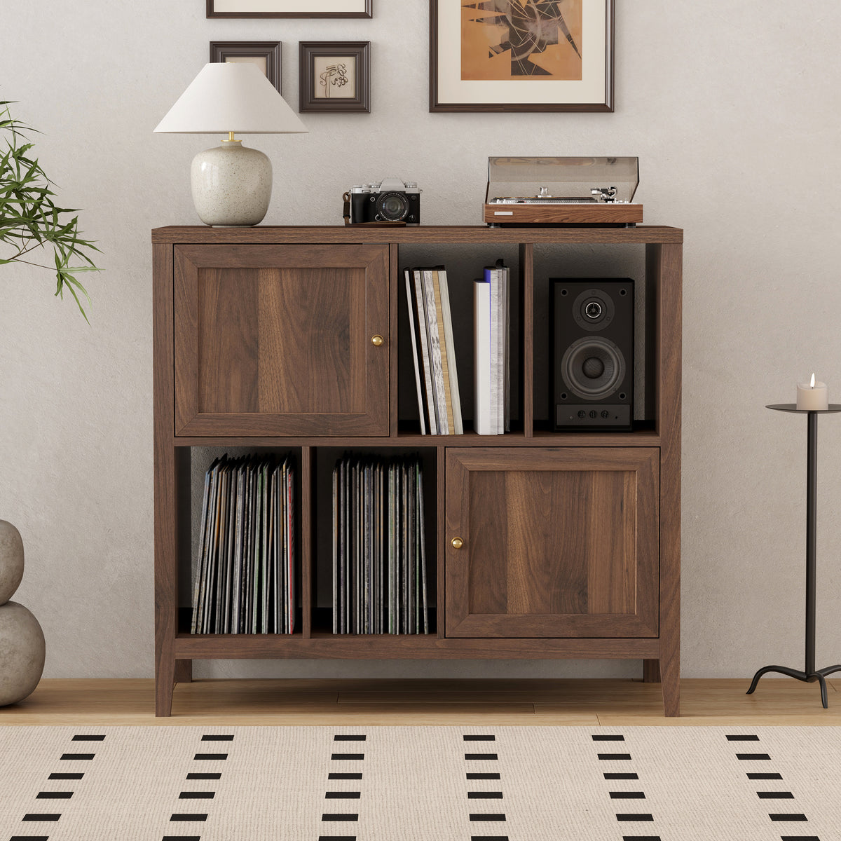 Record Player Stand with Vinyl Storage Cabinet,with Door Record Player Table,for Living Room, Office