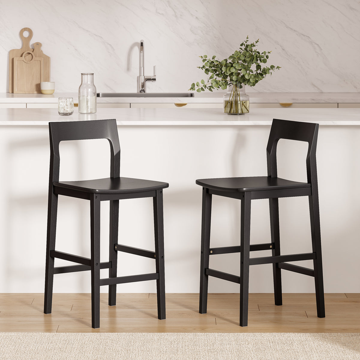 Modern Wood Barstools, Counter Height Bar Stools Armless Farmhouse Wooden Bar Dining Chairs with Back & Footrest for Kitchen Island Cafe Pub