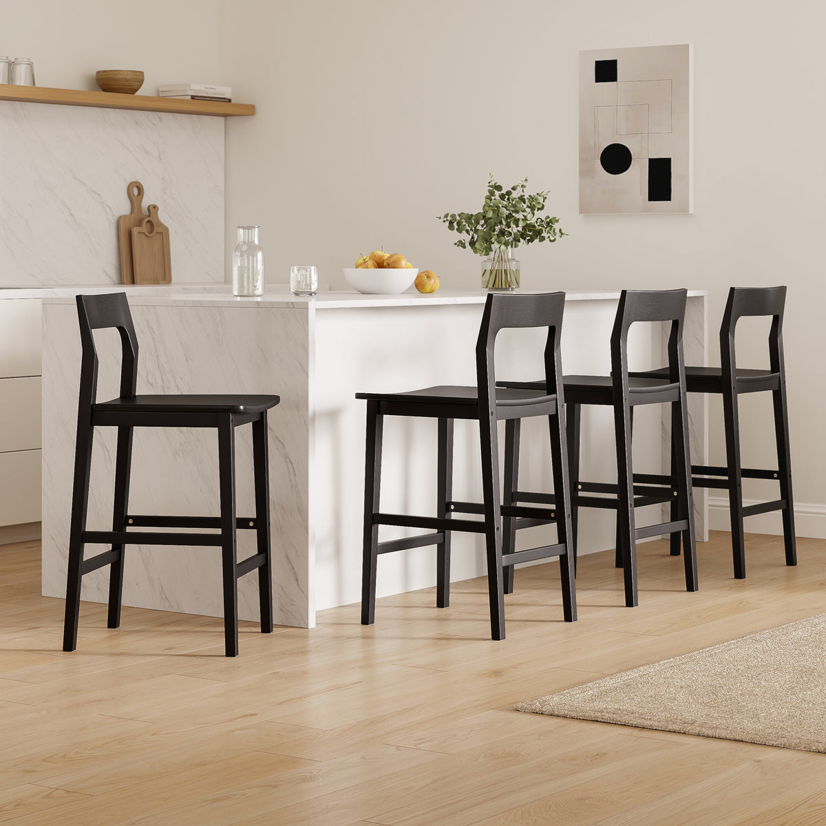 Modern Wood Barstools, Counter Height Bar Stools Armless Farmhouse Wooden Bar Dining Chairs with Back & Footrest for Kitchen Island Cafe Pub