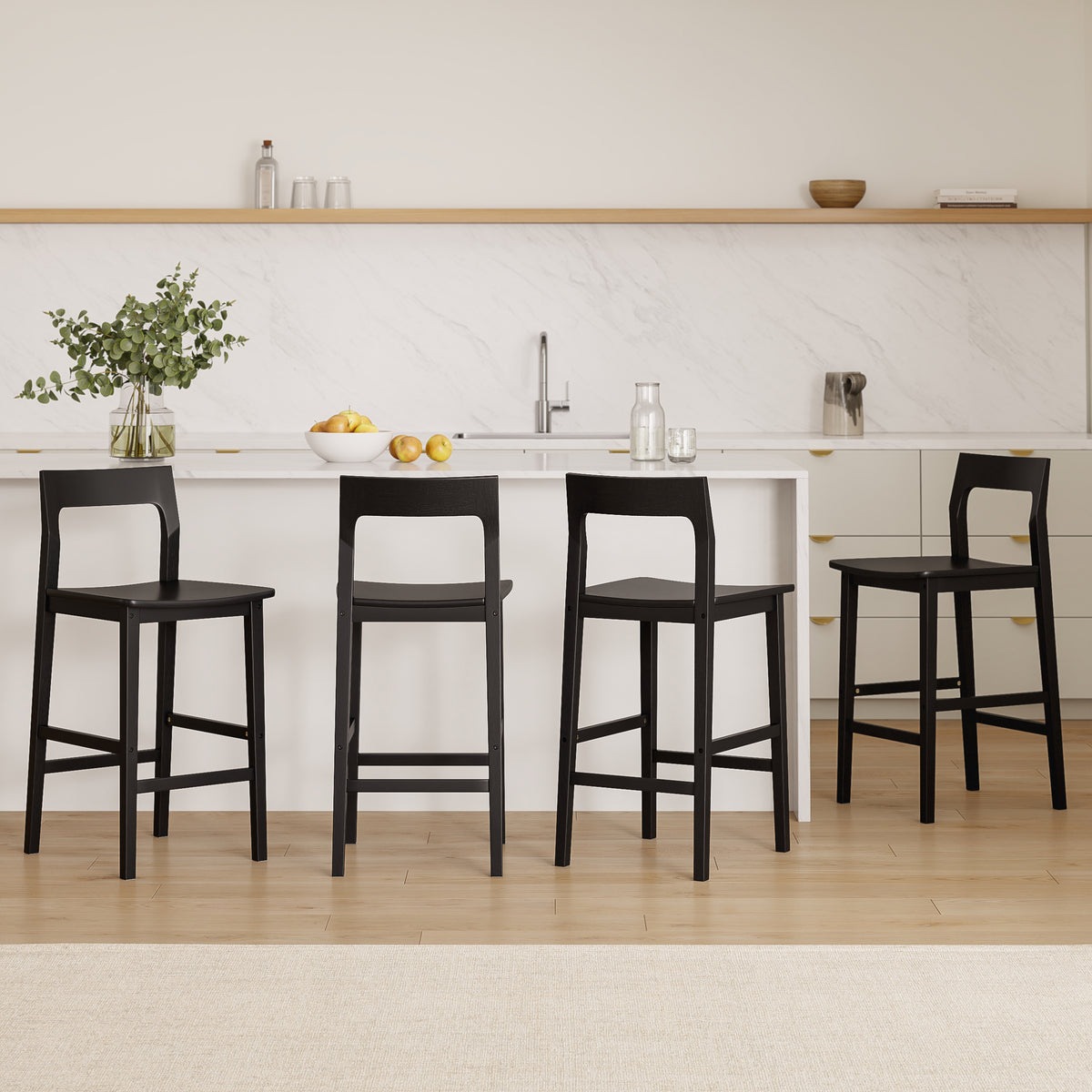 Modern Wood Barstools, Counter Height Bar Stools Armless Farmhouse Wooden Bar Dining Chairs with Back & Footrest for Kitchen Island Cafe Pub