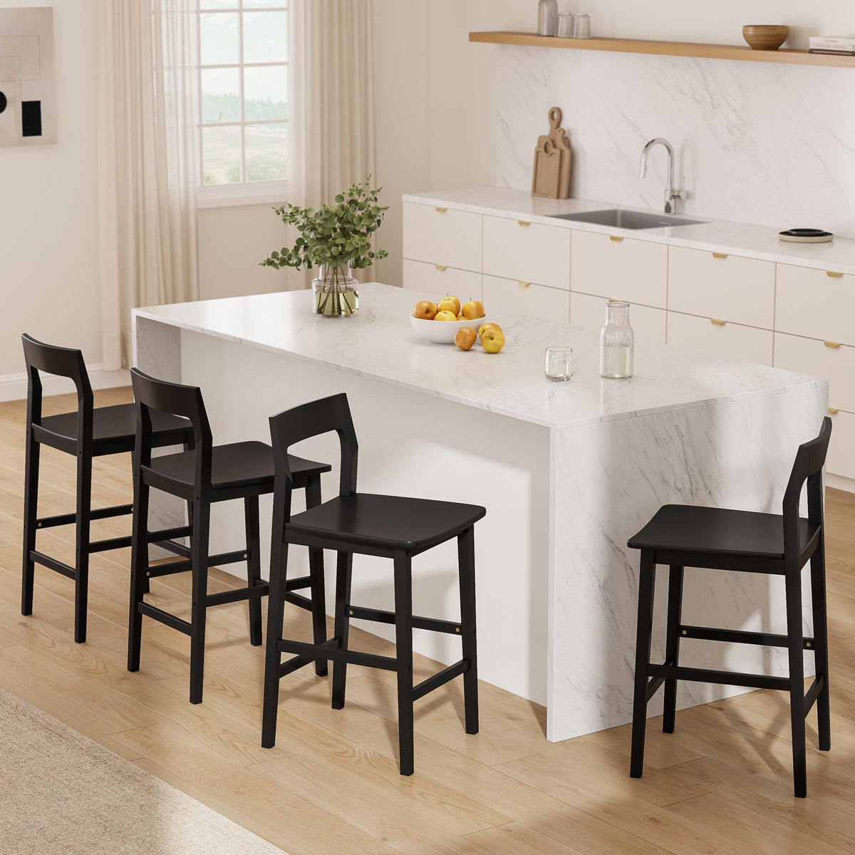 Modern Wood Barstools, Counter Height Bar Stools Armless Farmhouse Wooden Bar Dining Chairs with Back & Footrest for Kitchen Island Cafe Pub