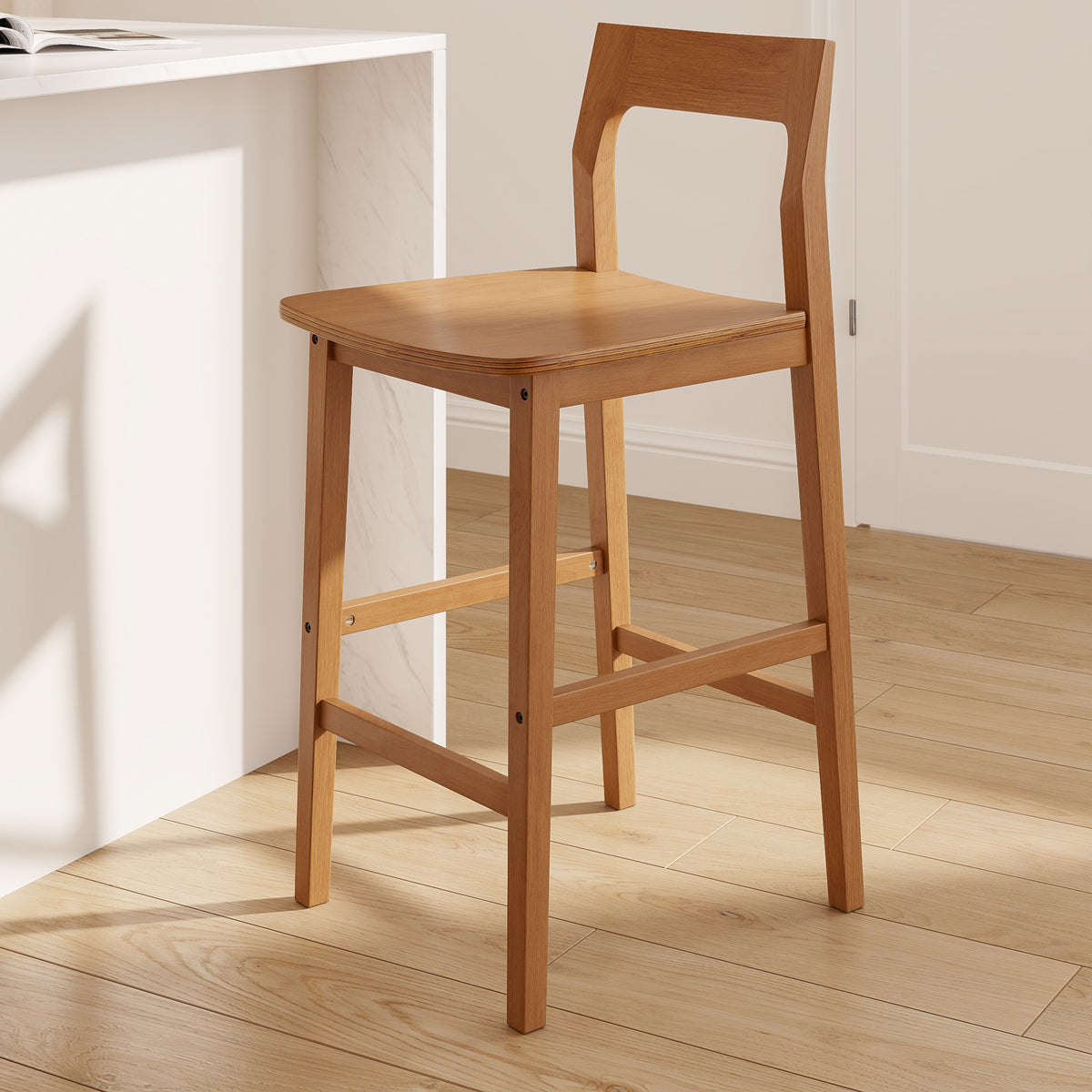 Modern Wood Barstools, Counter Height Bar Stools Armless Farmhouse Wooden Bar Dining Chairs with Back & Footrest for Kitchen Island Cafe Pub