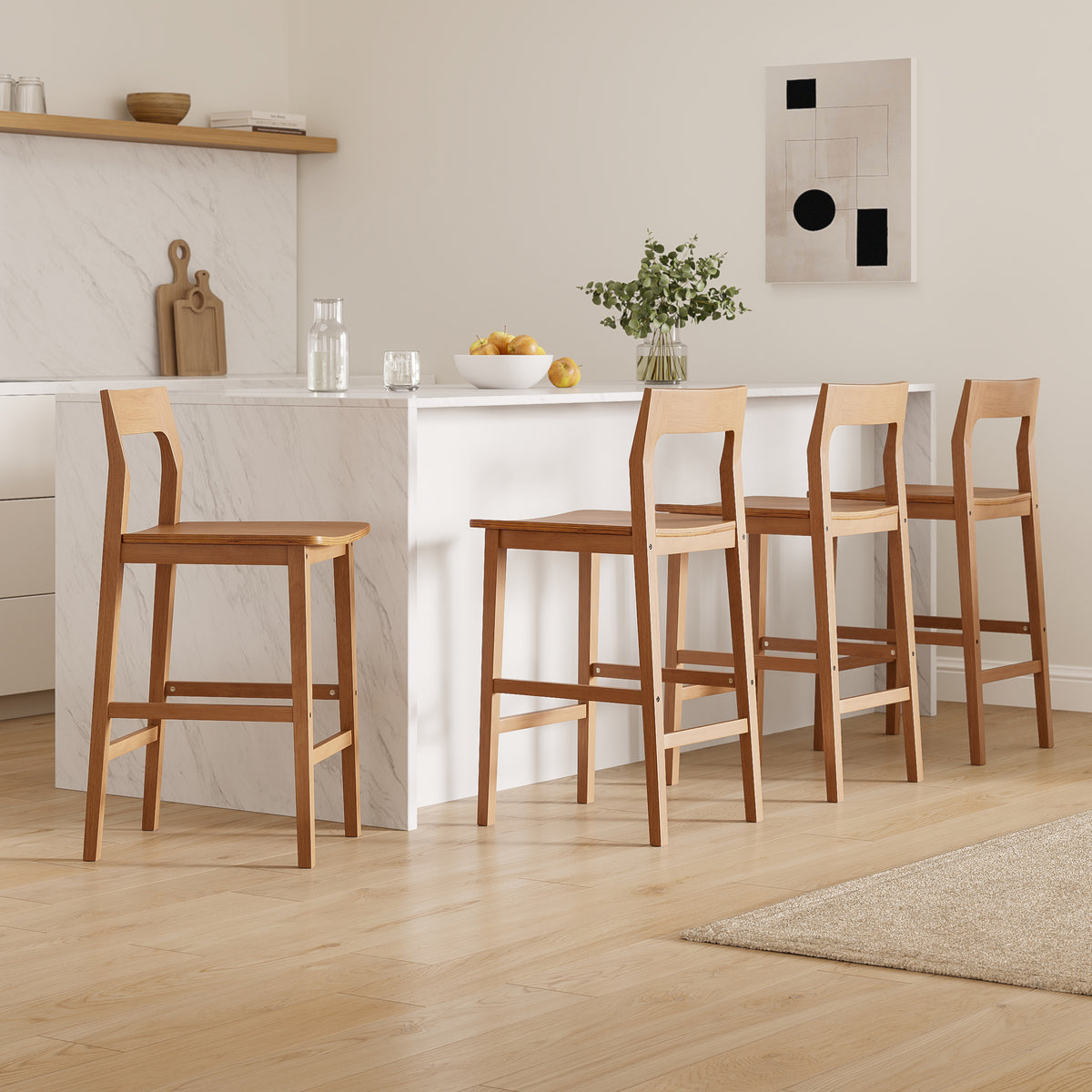 Modern Wood Barstools, Counter Height Bar Stools Armless Farmhouse Wooden Bar Dining Chairs with Back & Footrest for Kitchen Island Cafe Pub