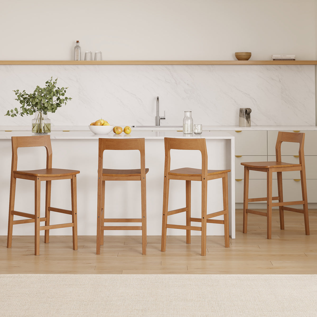 Modern Wood Barstools, Counter Height Bar Stools Armless Farmhouse Wooden Bar Dining Chairs with Back & Footrest for Kitchen Island Cafe Pub
