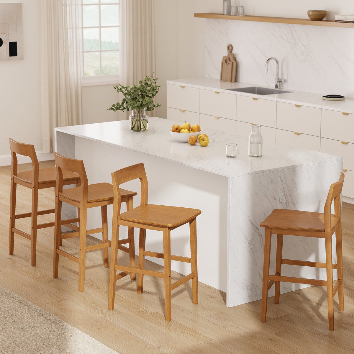 Modern Wood Barstools, Counter Height Bar Stools Armless Farmhouse Wooden Bar Dining Chairs with Back & Footrest for Kitchen Island Cafe Pub