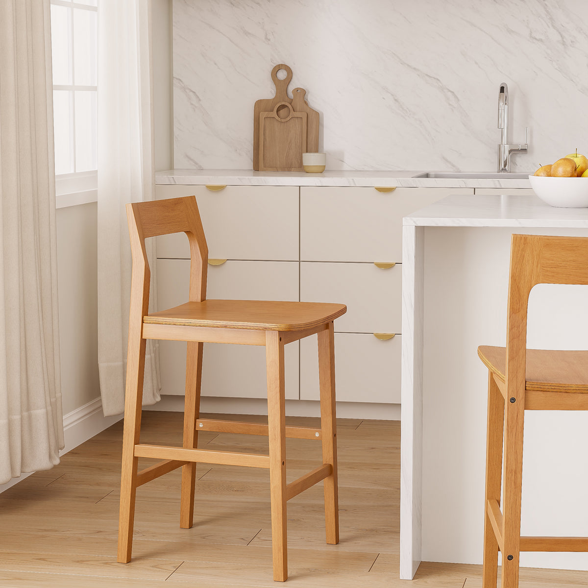 Modern Wood Barstools, Counter Height Bar Stools Armless Farmhouse Wooden Bar Dining Chairs with Back & Footrest for Kitchen Island Cafe Pub