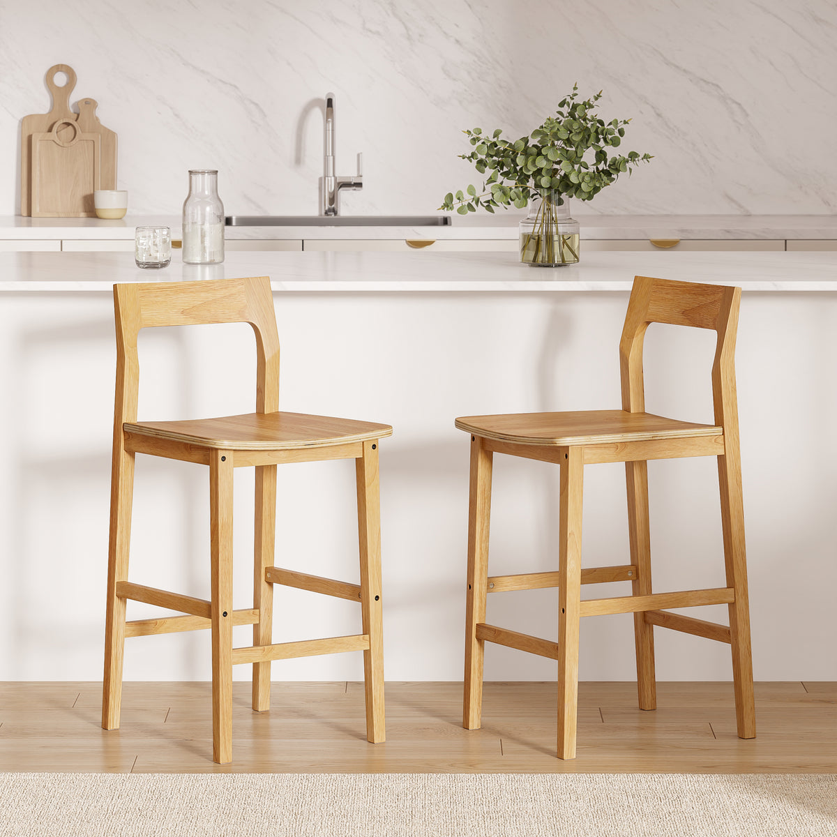 Modern Wood Barstools, Counter Height Bar Stools Armless Farmhouse Wooden Bar Dining Chairs with Back & Footrest for Kitchen Island Cafe Pub