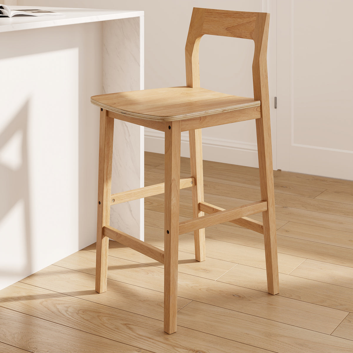 Modern Wood Barstools, Counter Height Bar Stools Armless Farmhouse Wooden Bar Dining Chairs with Back & Footrest for Kitchen Island Cafe Pub