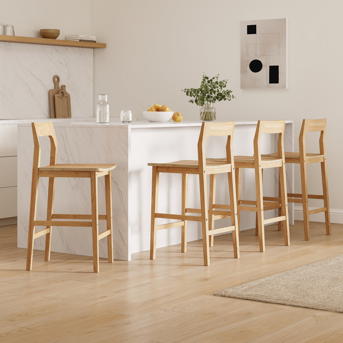 Modern Wood Barstools, Counter Height Bar Stools Armless Farmhouse Wooden Bar Dining Chairs with Back & Footrest for Kitchen Island Cafe Pub