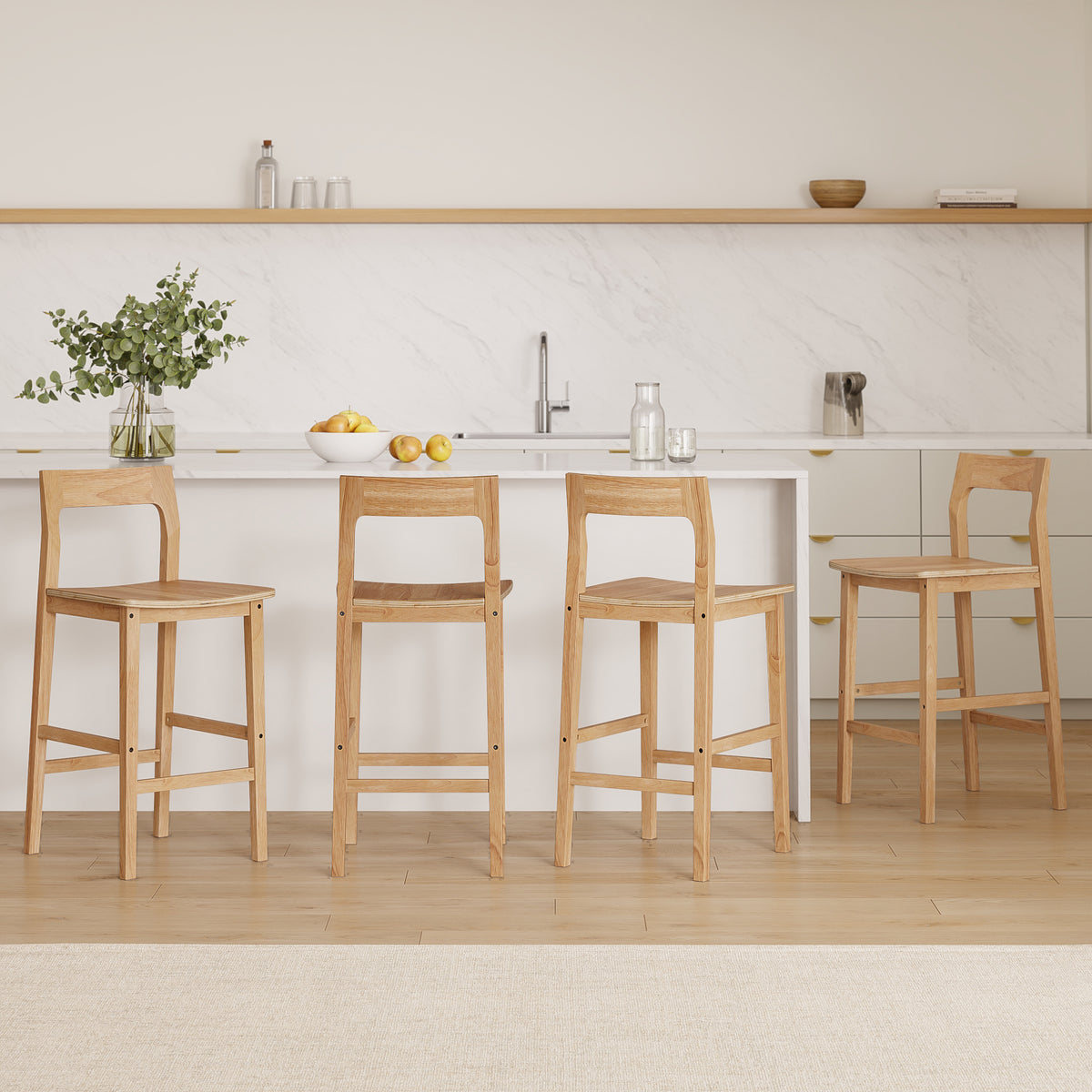 Modern Wood Barstools, Counter Height Bar Stools Armless Farmhouse Wooden Bar Dining Chairs with Back & Footrest for Kitchen Island Cafe Pub