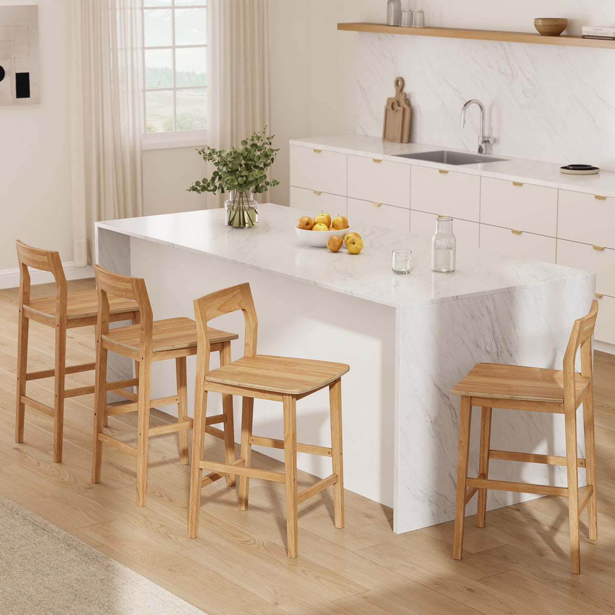 Modern Wood Barstools, Counter Height Bar Stools Armless Farmhouse Wooden Bar Dining Chairs with Back & Footrest for Kitchen Island Cafe Pub