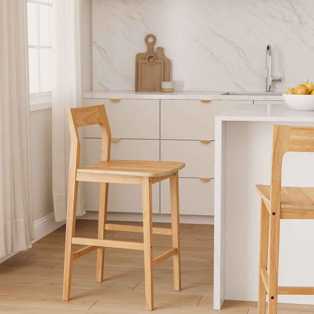 Modern Wood Barstools, Counter Height Bar Stools Armless Farmhouse Wooden Bar Dining Chairs with Back & Footrest for Kitchen Island Cafe Pub