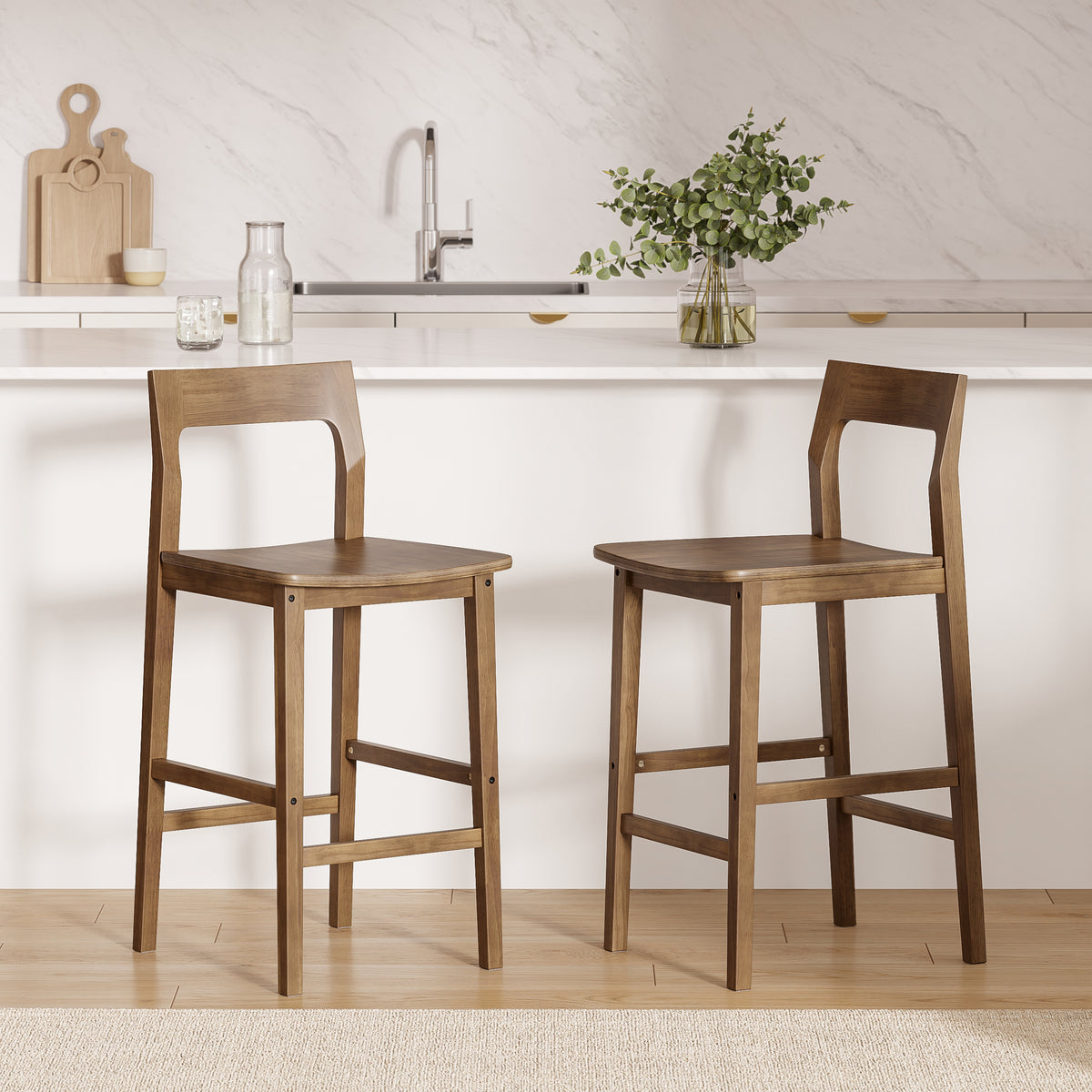 Modern Wood Barstools, Counter Height Bar Stools Armless Farmhouse Wooden Bar Dining Chairs with Back & Footrest for Kitchen Island Cafe Pub