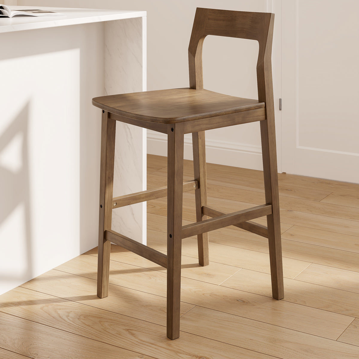 Modern Wood Barstools, Counter Height Bar Stools Armless Farmhouse Wooden Bar Dining Chairs with Back & Footrest for Kitchen Island Cafe Pub